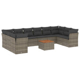 11 Piece Garden Sofa Set with Cushions Grey Poly Rattan - Front View