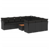 11 Piece Garden Sofa Set with Cushions Black Poly Rattan - Front View