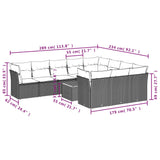 11 Piece Garden Sofa Set with Cushions Black Poly Rattan - Side View