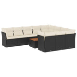 11 Piece Garden Sofa Set with Cushions Black Poly Rattan - Front View