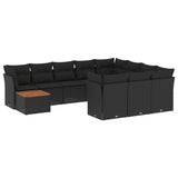 11 Piece Garden Sofa Set with Cushions Black Poly Rattan - Front View