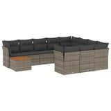 11 Piece Garden Sofa Set with Cushions Grey Poly Rattan - Front View