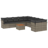 11 Piece Garden Sofa Set with Cushions Grey Poly Rattan - Front View