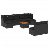 10 Piece Garden Sofa Set with Cushions Black Poly Rattan - Front View