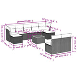10 Piece Garden Sofa Set with Cushions Grey Poly Rattan - Side View