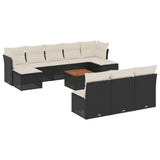 11 Piece Garden Sofa Set with Cushions Black Poly Rattan - Front View