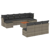 11 Piece Garden Sofa Set with Cushions Grey Poly Rattan - Front View