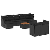 10 Piece Garden Sofa Set with Cushions Black Poly Rattan - Front View