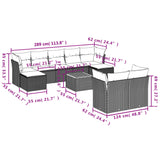 10 Piece Garden Sofa Set with Cushions Black Poly Rattan - Side View
