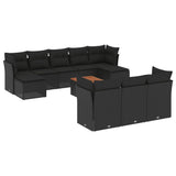 11 Piece Garden Sofa Set with Cushions Black Poly Rattan - Front View