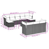 11 Piece Garden Sofa Set with Cushions Black Poly Rattan - Side View