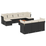 11 Piece Garden Sofa Set with Cushions Black Poly Rattan - Front View