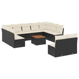 12 Piece Garden Sofa Set with Cushions Black Poly Rattan - Front View