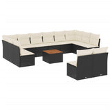 13 Piece Garden Sofa Set with Cushions Black Poly Rattan - Front View