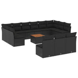 14 Piece Garden Sofa Set with Cushions Black Poly Rattan - Front View