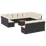 14 Piece Garden Sofa Set with Cushions Black Poly Rattan - Front View