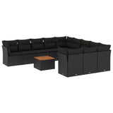 12 Piece Garden Sofa Set with Cushions Black Poly Rattan - Front View