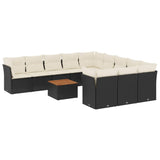 12 Piece Garden Sofa Set with Cushions Black Poly Rattan - Front View