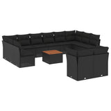 13 Piece Garden Sofa Set with Cushions Black Poly Rattan