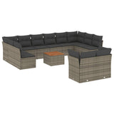 13 Piece Garden Sofa Set with Cushions Grey Poly Rattan - Front View