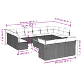 14 Piece Garden Sofa Set with Cushions Black Poly Rattan - Side View
