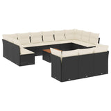 14 Piece Garden Sofa Set with Cushions Black Poly Rattan - Front View