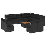13 Piece Garden Sofa Set with Cushions Black Poly Rattan - Front View
