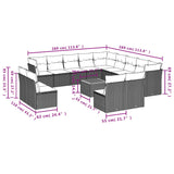 14 Piece Garden Sofa Set with Cushions Black Poly Rattan - Side View