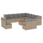 14 Piece Garden Sofa Set with Cushions Beige Poly Rattan