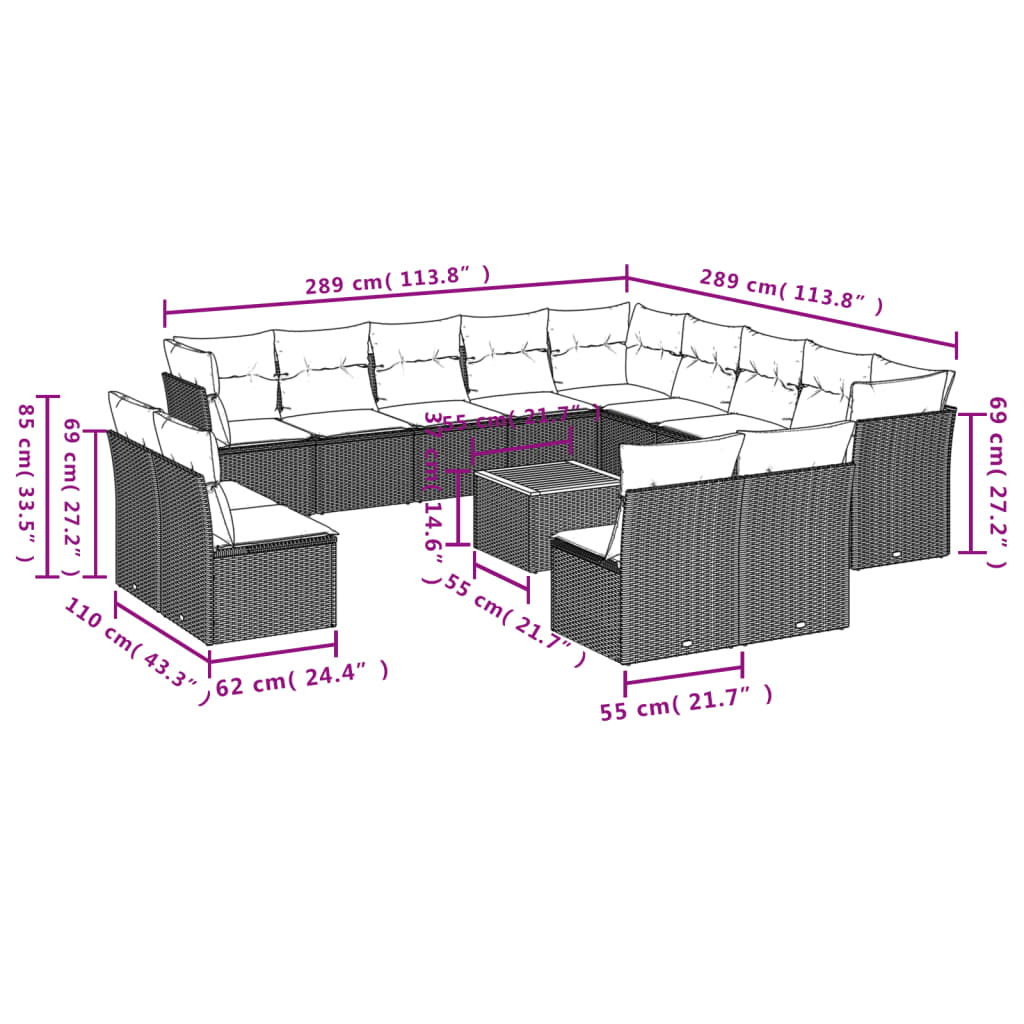14 Piece Garden Sofa Set with Cushions Beige Poly Rattan