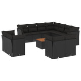12 Piece Garden Sofa Set with Cushions Black Poly Rattan - Front View