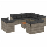 12 Piece Garden Sofa Set with Cushions Grey Poly Rattan - Front View