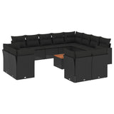 13 Piece Garden Sofa Set with Cushions Black Poly Rattan - Front View