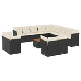 14 Piece Garden Sofa Set with Cushions Black Poly Rattan - Front View