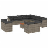 14 Piece Garden Sofa Set with Cushions Grey Poly Rattan - Front View