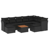 10 Piece Garden Sofa Set with Cushions Black Poly Rattan - Front View