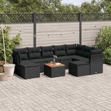 10 Piece Garden Sofa Set with Cushions Black Poly Rattan