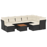 10 Piece Garden Sofa Set with Cushions Black Poly Rattan - Front View