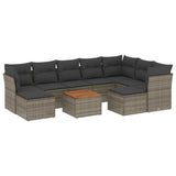 10 Piece Garden Sofa Set with Cushions Grey Poly Rattan - Front View