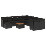 12 Piece Garden Sofa Set with Cushions Black Poly Rattan - Front View