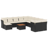 12 Piece Garden Sofa Set with Cushions Black Poly Rattan - Front View