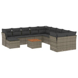 12 Piece Garden Sofa Set with Cushions Grey Poly Rattan - Front View