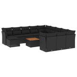 13 Piece Garden Sofa Set with Cushions Black Poly Rattan - Front View