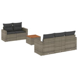 6 Piece Garden Sofa Set with Cushions Grey Poly Rattan - Front View