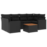 7 Piece Garden Sofa Set with Cushions Black Poly Rattan - Front View