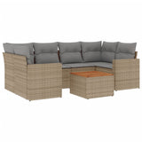 7 Piece Garden Sofa Set with Cushions Beige Poly Rattan - Front View