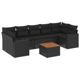 8 Piece Garden Sofa Set with Cushions Black Poly Rattan - Front View