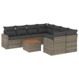 9 Piece Garden Sofa Set with Cushions Grey Poly Rattan - Front View