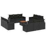 13 Piece Garden Sofa Set with Cushions Black Poly Rattan - Front View