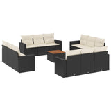 13 Piece Garden Sofa Set with Cushions Black Poly Rattan - Front View